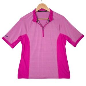 Skechers Performance Women's Go Golf Striped Quarter Zip Short Sleeve Pink L